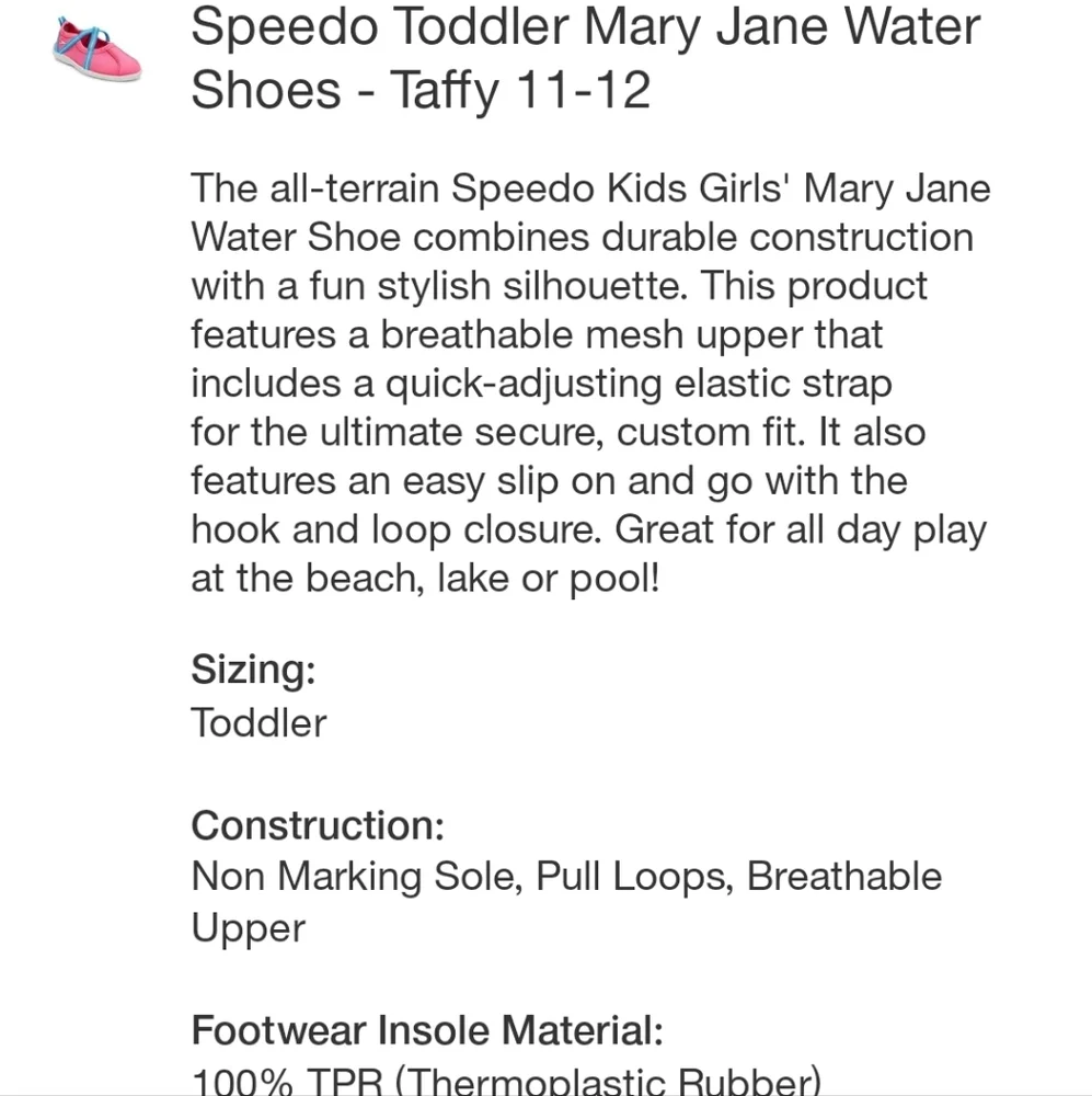 Speedo Toddler Mary Jane Water Shoes